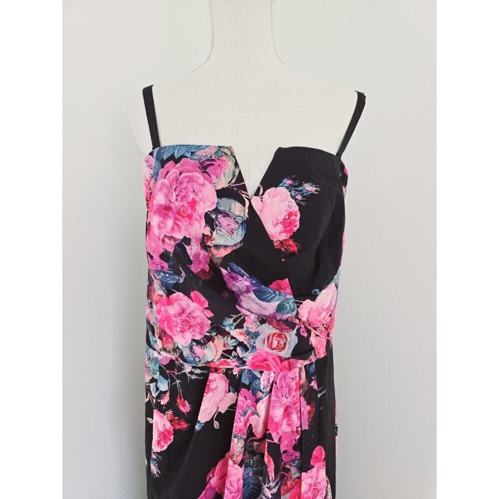 City Chic Romantic Rose Floral Strapless Faux Wrap Hi Low Maxi Dress 22 XL NEW - Picture 3 of 14